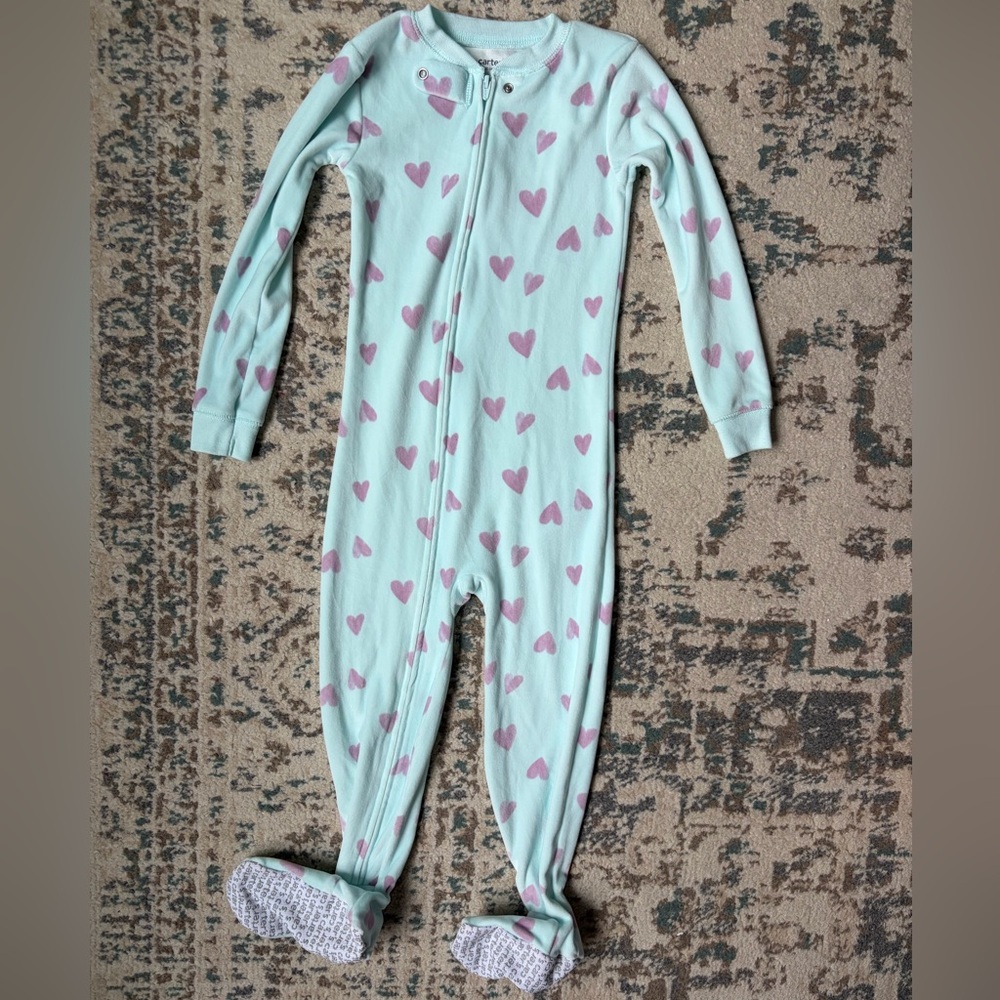 Carters Toddler Heart Print One Piece Pajama - Light Blue and Pink